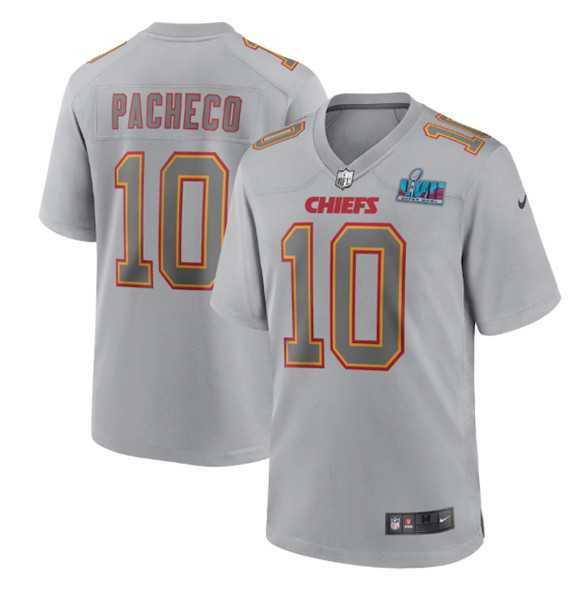 Mens Kansas City Chiefs #10 Isiah Pacheco Gray Super Bowl LVII Patch Atmosphere Fashion Stitched Game Jersey->kansas city chiefs->NFL Jersey